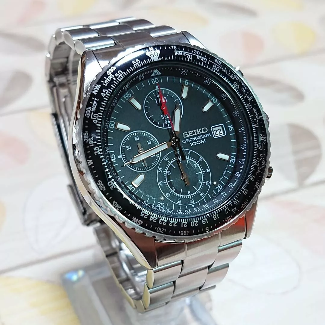 Seiko Flightmaster 7T92-0CF0 Quartz Chronograph Black Dial Mens | eBay