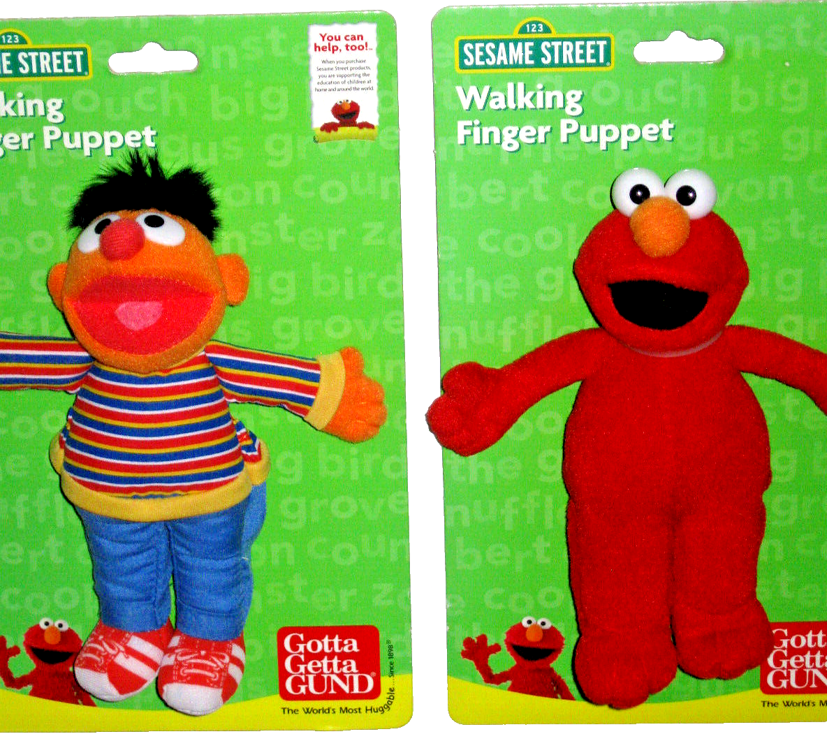 Sesame Street Ernie Elmo Walking Finger Plush Gund Puppets 2007