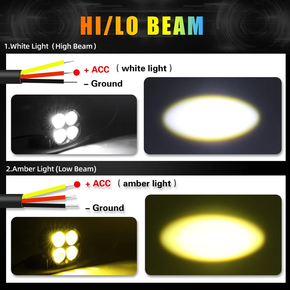 Ámbar + Blanco 2 piezas 3"" Luces LED Cápsulas de Doble Color Lámpara Antiniebla Ajuste para Conducción Todoterreno ATV Foto 2 de 4