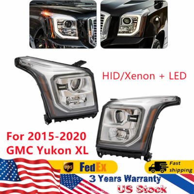 HID/Xenon LED Headlight Headlamp For 2015 2016-2020 GMC Yukon XL Left+Right