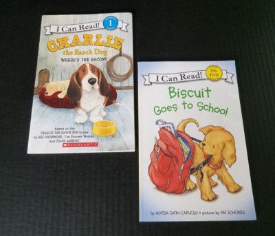 Two (2)  I Can Read Books Charlie the Ranch Dog & Biscuit Goes to School