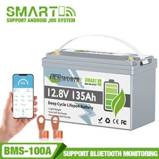 12V 135Ah LiFePO4 Lithium Battery 1728Wh Smart Bluetooth BMS for RV Marine Solar