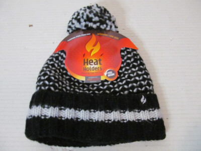 Heat Holders Womens Thermal Pom-Pom Hat, Black & White, One Size