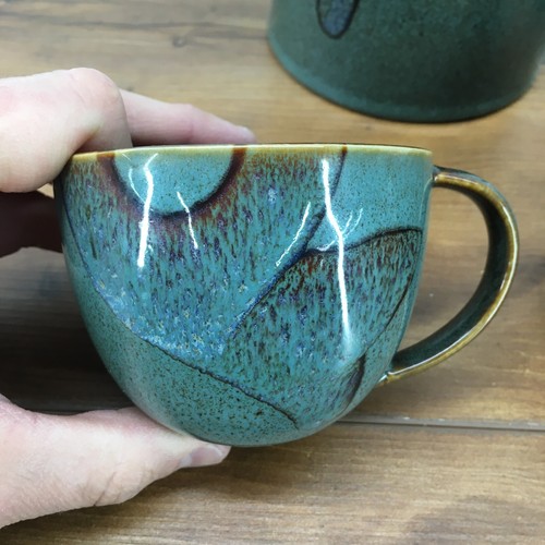 HTF Pier 1 Imports Tranquil Blue Green Teapot & Set of 4 Cups/Mugs 5 Piece Set - Picture 8 of 18