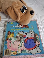 Vintage 1980's Pound Puppy Tonka Large Tan Brown 18  Stuffed Plush Dog With Book