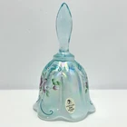 Fenton Bell Teal Blue Iridescent OPALESCENT Edge Flower Hand Painted Signed