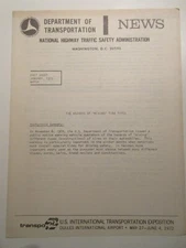1972 Dept. of Transportation News brochure National Highway Traffic Safety Admin