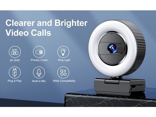 CASECUBE 2K Webcam with Microphone and Ring Light, Webcam Cover, 2 Colors - Photo 3/11