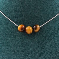 Halskette 3 Perlen Tigerauge 8 Mm. Kette Aus Edelstahl Halskette Damen