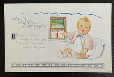 Vintage Postcard Baby Calendar "Sincere New Years Greetings"