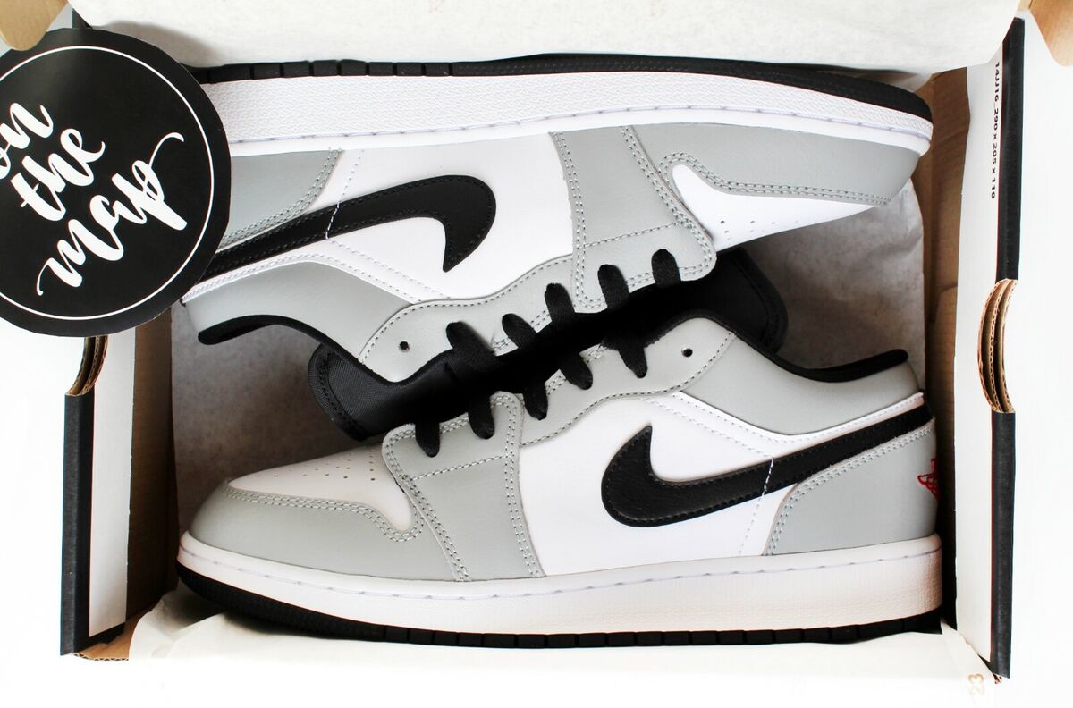 Nike Air Jordan 1 Low Light Smoke Grey Red White Black GS UK Nike Air Jordan 1 Low Light Smoke Grey Red White Black GS UK