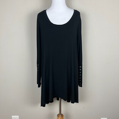 Comfy USA Tunic Top Women Large Black Long Sleeve Button Cuff High Low Lagenlook