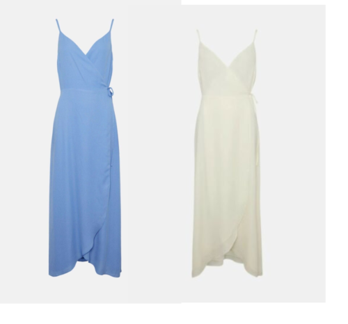 New Women's Oasis Cornflower Blue or Cream Cami Strappy Midaxi Wrap Dress - Afbeelding 1 van 8