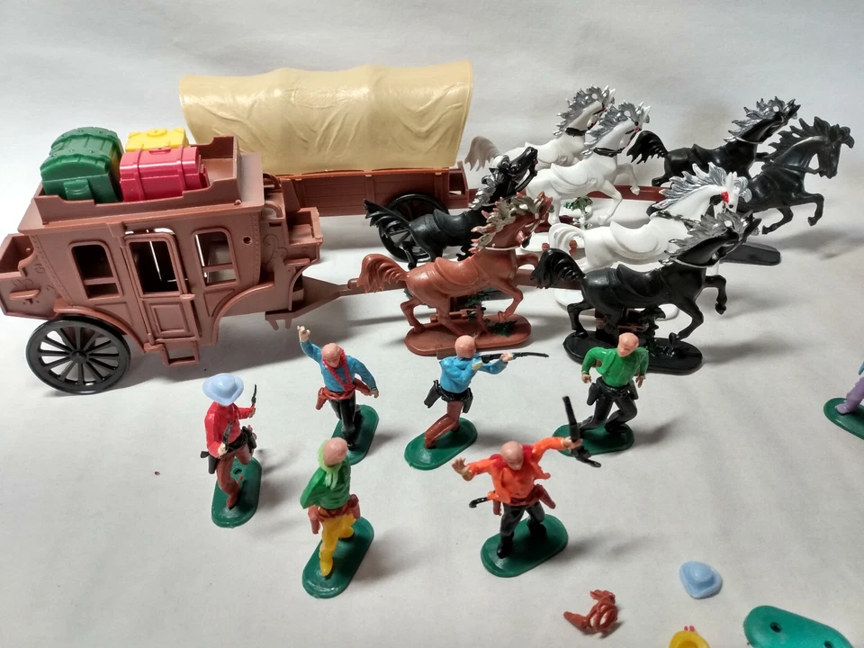LOTE de vaqueros e indios de colección Reisler Swoppets vagón cubierto diligencia caballos Foto 3 de 4
