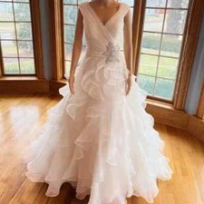  Venus Ivory Organza Off Shoulder Beads Ruffle Wedding Gown Bridal Dress Size 12