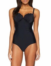 Pour Moi BLACK Splash Frill Underwire One-Piece Swimsuit, US 34DD
