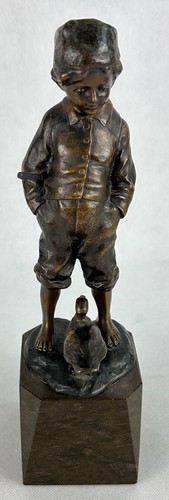 BRONZE FIGUR ENTENHIRT SCHMIDT-FELLING JUNGE MIT ENTE SKULPTUR UM 1910 SERPENTIN