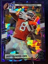 2022 Pro Set Justyn Ross Purple RC Rookie Football Card #PSB-JR1. rookie card picture