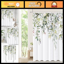 Sage Green Eucalyptus Shower Curtain Set, Watercolor Leaves Floral Design 72x72"