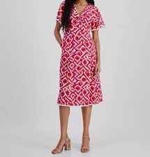 Tahari Women's Purple Orange Printed MIDI Dress Petite Size 8P