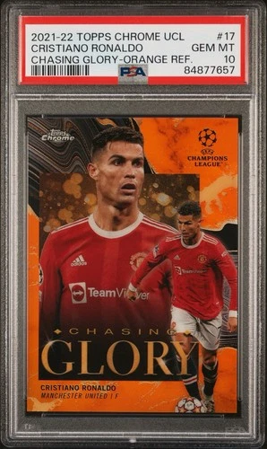 2021-22 Topps Chrome UCL Cristiano Ronaldo Chasing Glory Orange /25 PSA 10 Pop 2