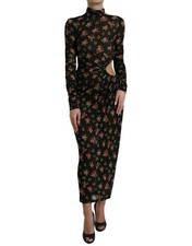 Dolce & Gabbana Black Floral Cut Out Sheath Long Maxi Women's Dress Authentic