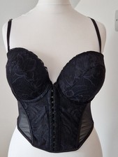 36D Primark Black Basque Underwired Back Fastening Moulded Cup Strapless VGC