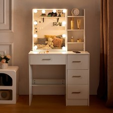 Vanity Desk with Mirror and Lights, Modern Makeup Dressing Table For Xmas Gift