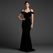 Windsor Black Velvet Mermaid Halter Formal Gown Lace Empire XS 0 2