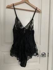 Vintage Avon Fashion Bodysuit Large Nylon Lace Romper Black Coquette