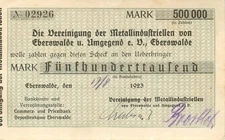 Eberswalde Ver. der Metallindustriellen 500 Tausend Mark 1923 sehr leicht gebr.