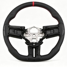 Full Black Leather Sport Flat Steering Wheel For 2012 2013 2014 Ford Mustang