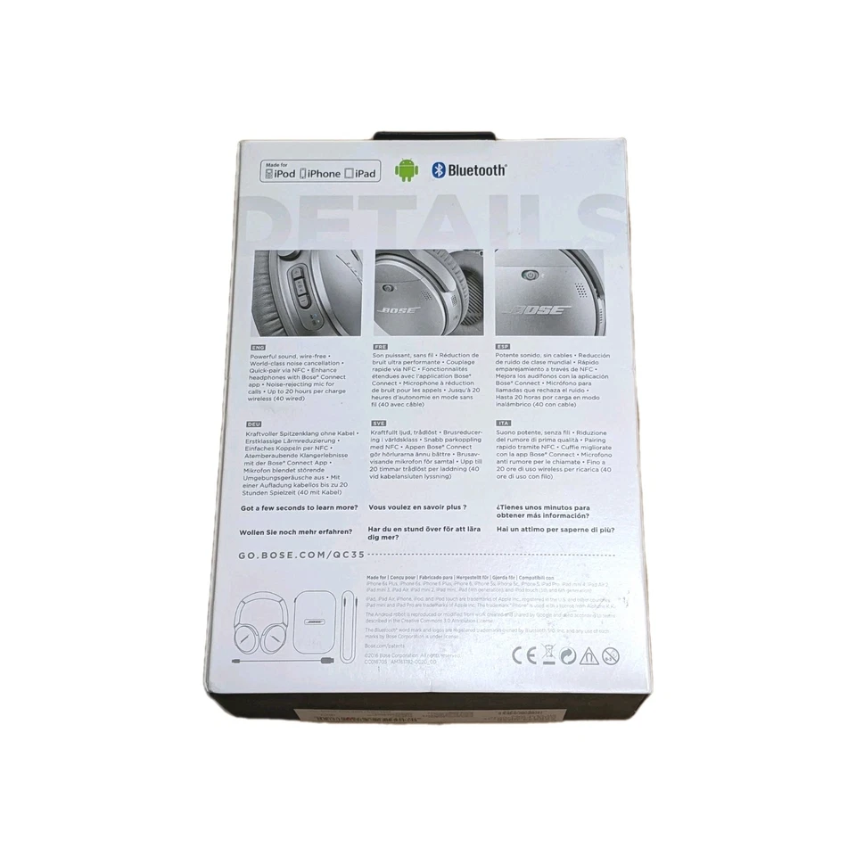 开箱 Bose QuietComfort 35 耳机 QC35 II 蓝牙 无线 银色 — 第 2/4 张图片