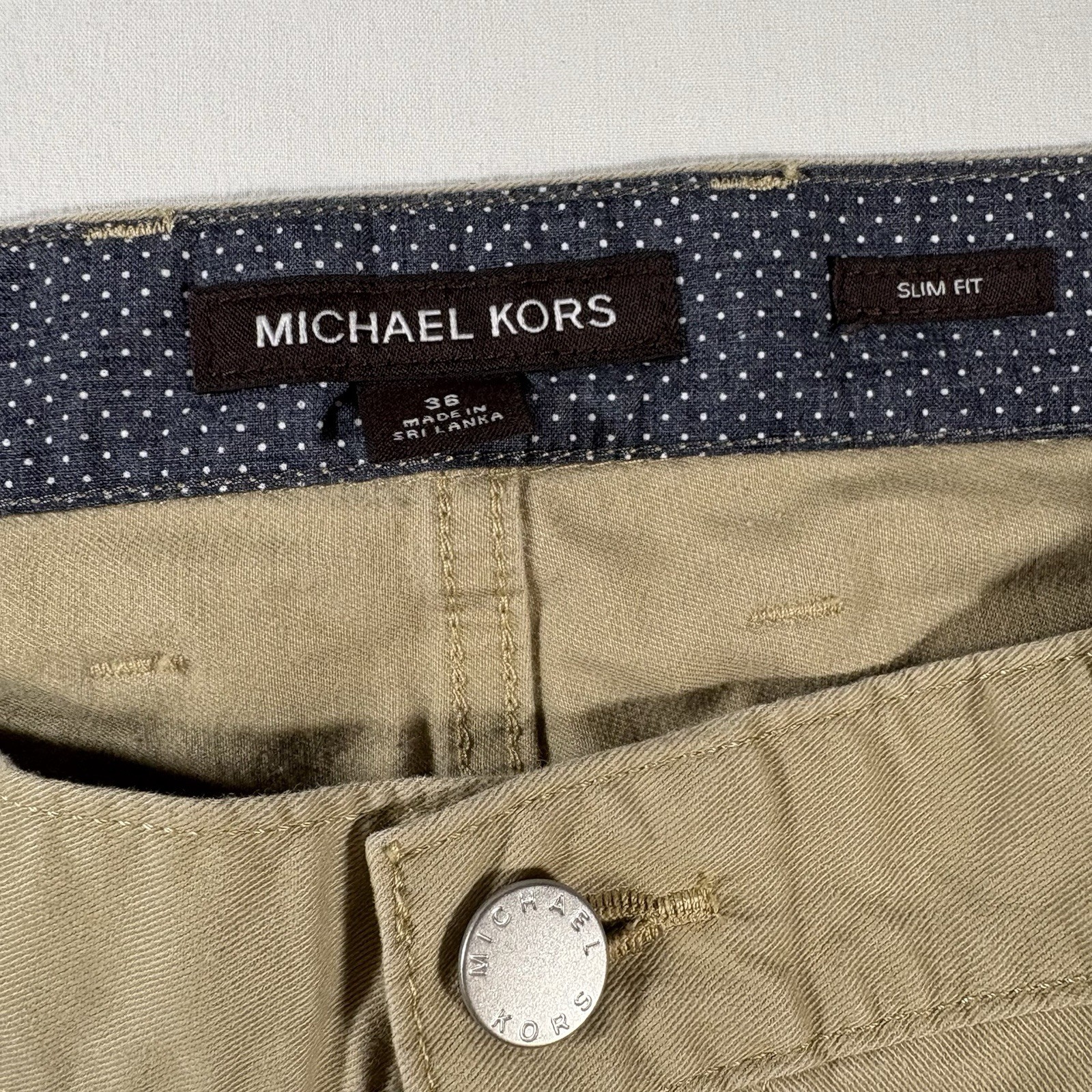 Michael Kors Men’s Slim Fit Khaki Pants Size 36 Tan Stretch Casual  thumbnail 2