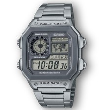NEW Casio AE-1200WHD-7AV Digital Sport Watch Steel WR100 World Time Alarm Chrono