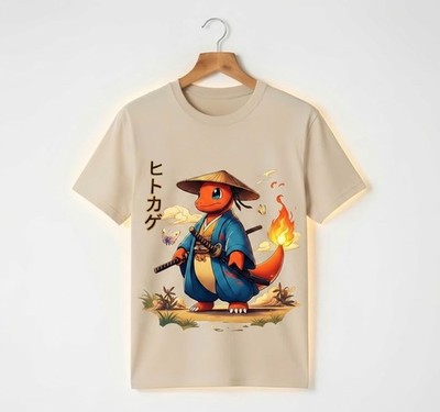 Samurai Charmander Anime T-Shirt Cute Pokemon Japanese Style Graphic Tee Gift