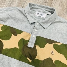 Original Penguin Mens XXL Gray Camouflage Stripe Short Sleeve Polo Shirt Logo