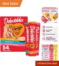 Squeeze Up Variety Pack: 54 Lickable Grain-Free Cat Treats, 0.5oz Tubes