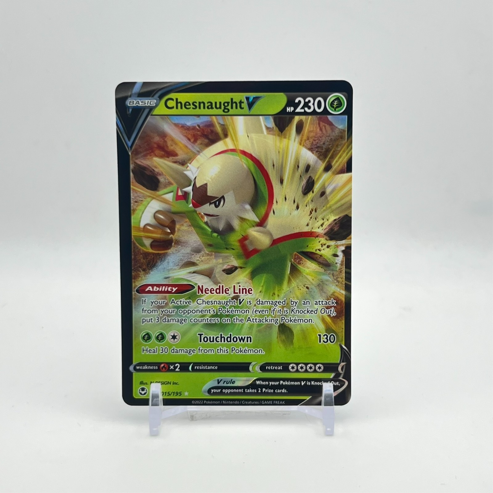 Chesnaught V 015/195 2022 SIT Silver Tempest Pokemon Card NM Holo