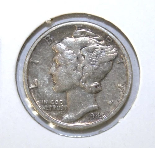 S7 - United States 10 Cents 1943 Very Fine + Silver Coin - Mercury Dime *** Nice