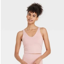 NWT~ All in Motion sz M Mauve Flex Vneck Tank Ribbed Crop Athletic Gym KK43