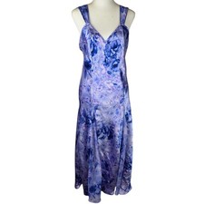 VTG Womens M Satin Floral Slip Dress Purple Blue Bias Cut Y2K Midi Romantic Glam