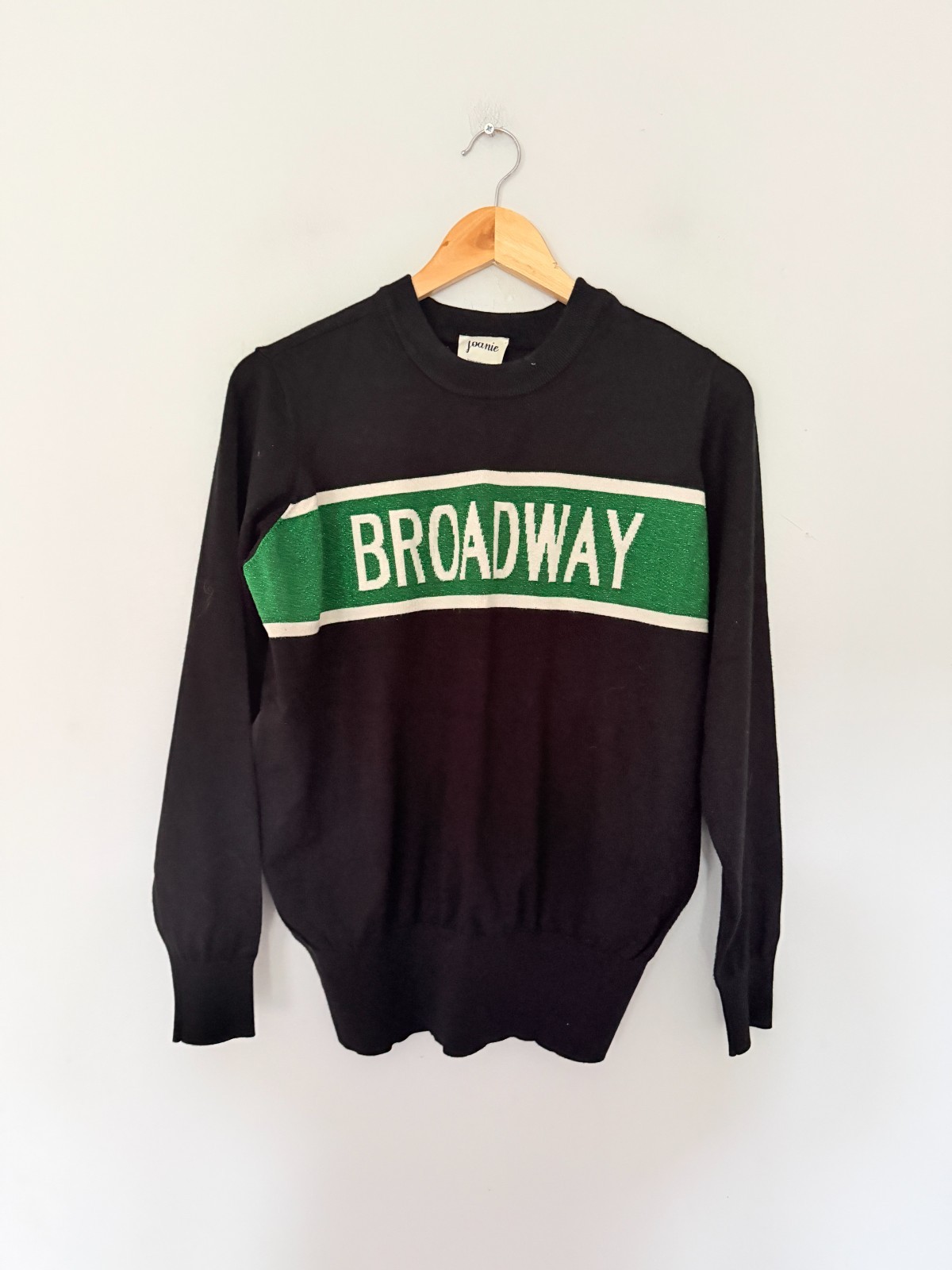 Joanie Jumper Size Large Black Broadway Spellout Musical Slogan Novelty Knit