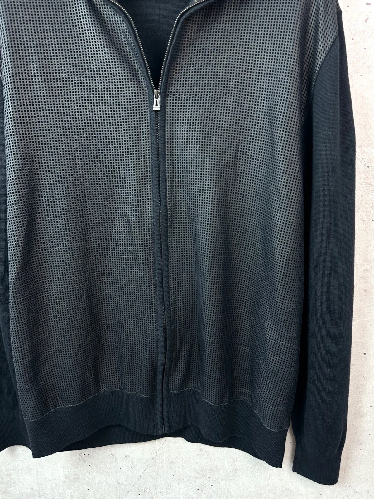 Hugo Boss 100% Virgin Wool Perforated Leather Full Zip Sweater Jacket Men XL image 5