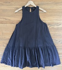 Urban Outfitters Black Solid A-Line Mini Dress Ruffle Hem Round Neck Size M
