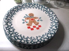 4 - TIENSHAN Folkcraft  GINGERBREAD Man Christmas  10.25" Dinner Plates NOS BOX
