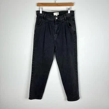 Current Elliott Jeans Womens 29 Black Straight Pleated High Rise Slouchy Taper