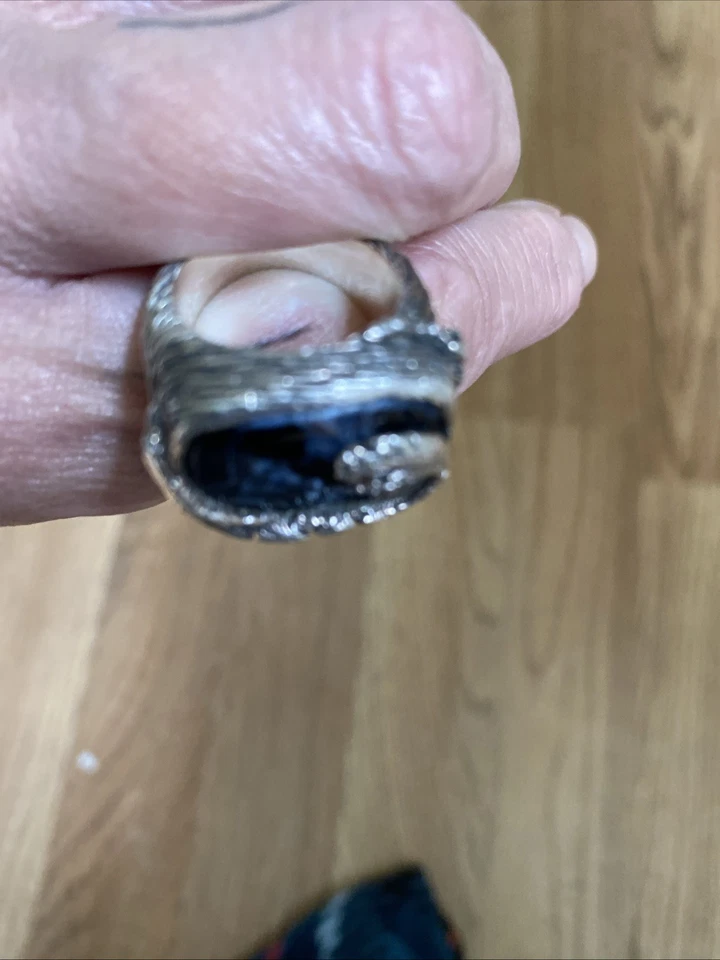 Clocks & Color Make Waves Ring Size 6 Silver/Blue Pietersite Statement Jewelry - Image 4 of 4