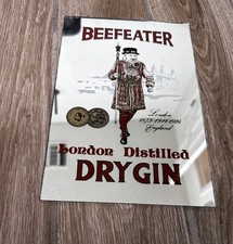 Vintage 70&rsquo;s Beefeater London Mirror Wall Sign England Distilled Dry Gin  12"x8