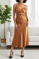 Seductive Wear by Cinema Etoile Bronze Satin Chemise Slip Size L